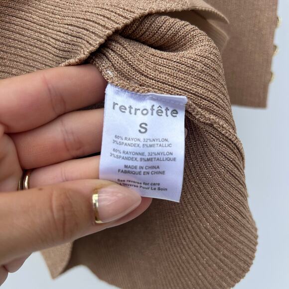 Retrofête Mimi Rib Knit Button Front Collared Mini Dress Nude Small Tan Stretch - Picture 8 of 9